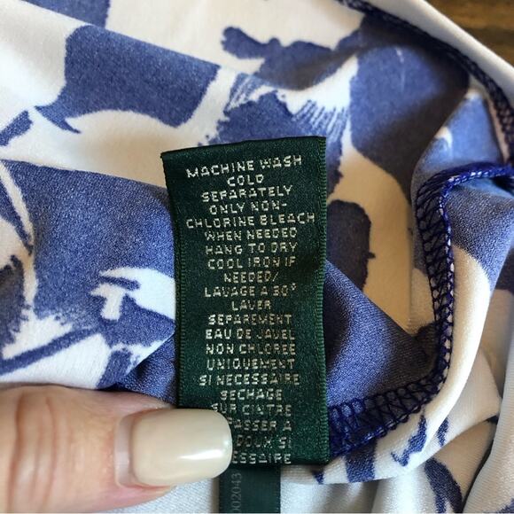 Ralph Lauren Dress Womens Sz 10 Floral Sheath Ruching Blue Slinky Stretch Wrap - Picture 8 of 11